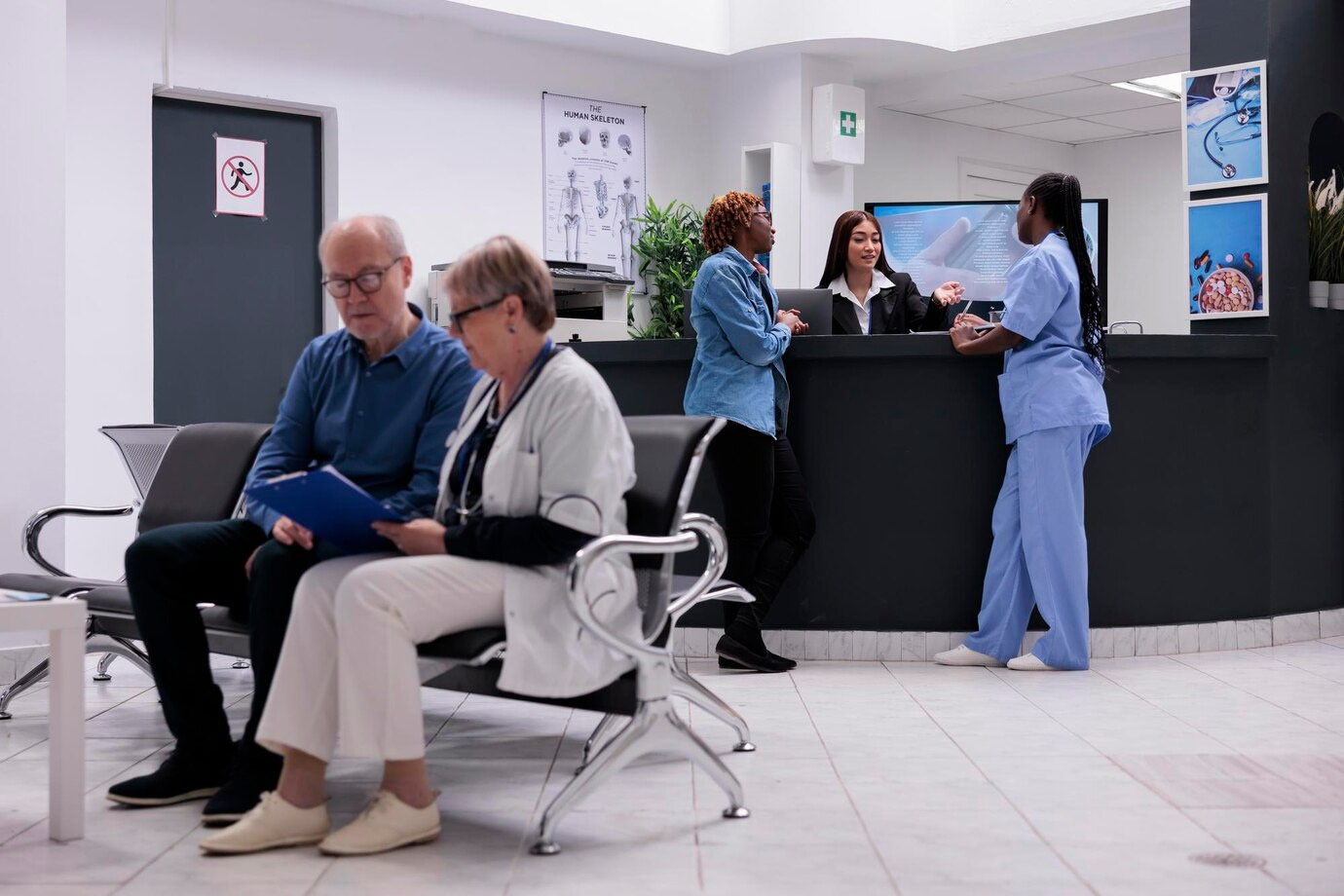 patient nurse sitting on reception